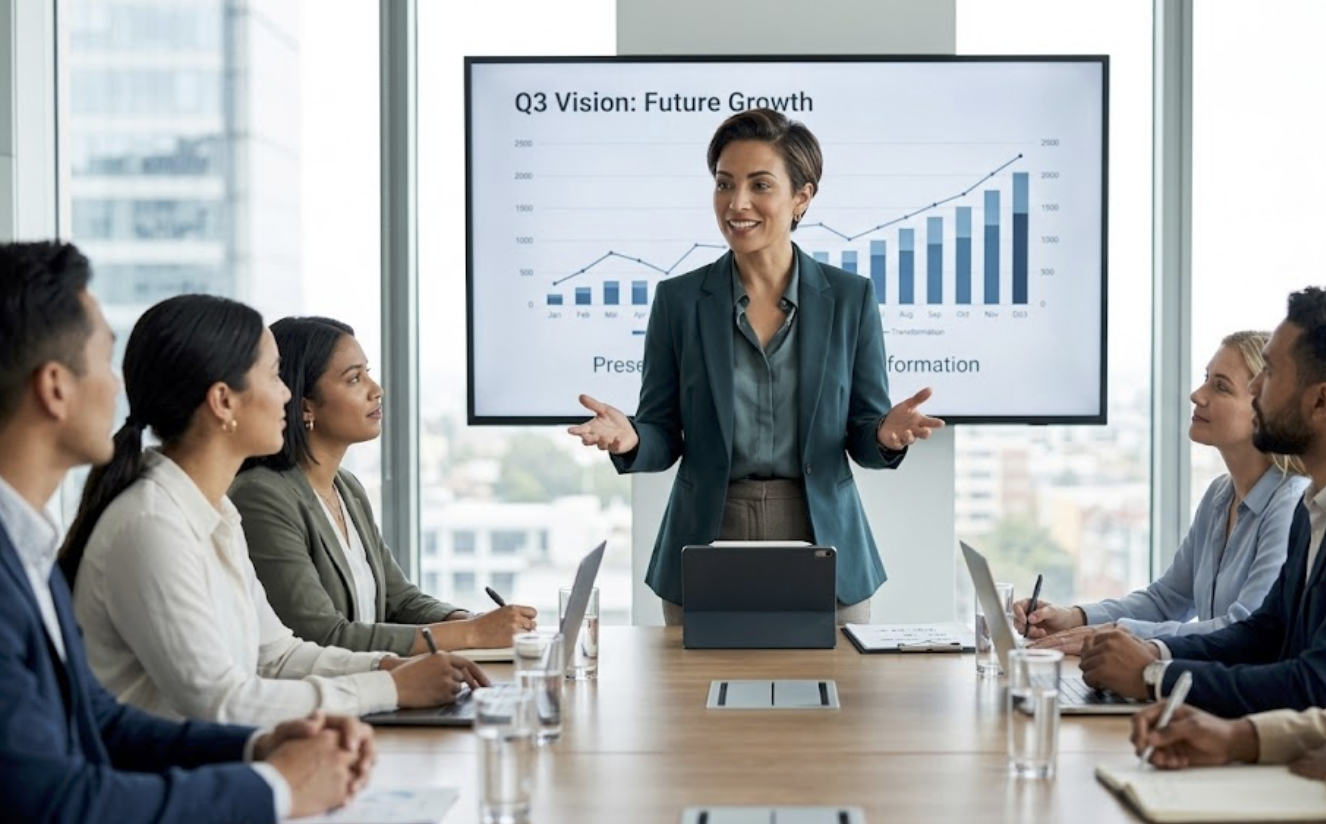 someone confidently leading a meeting